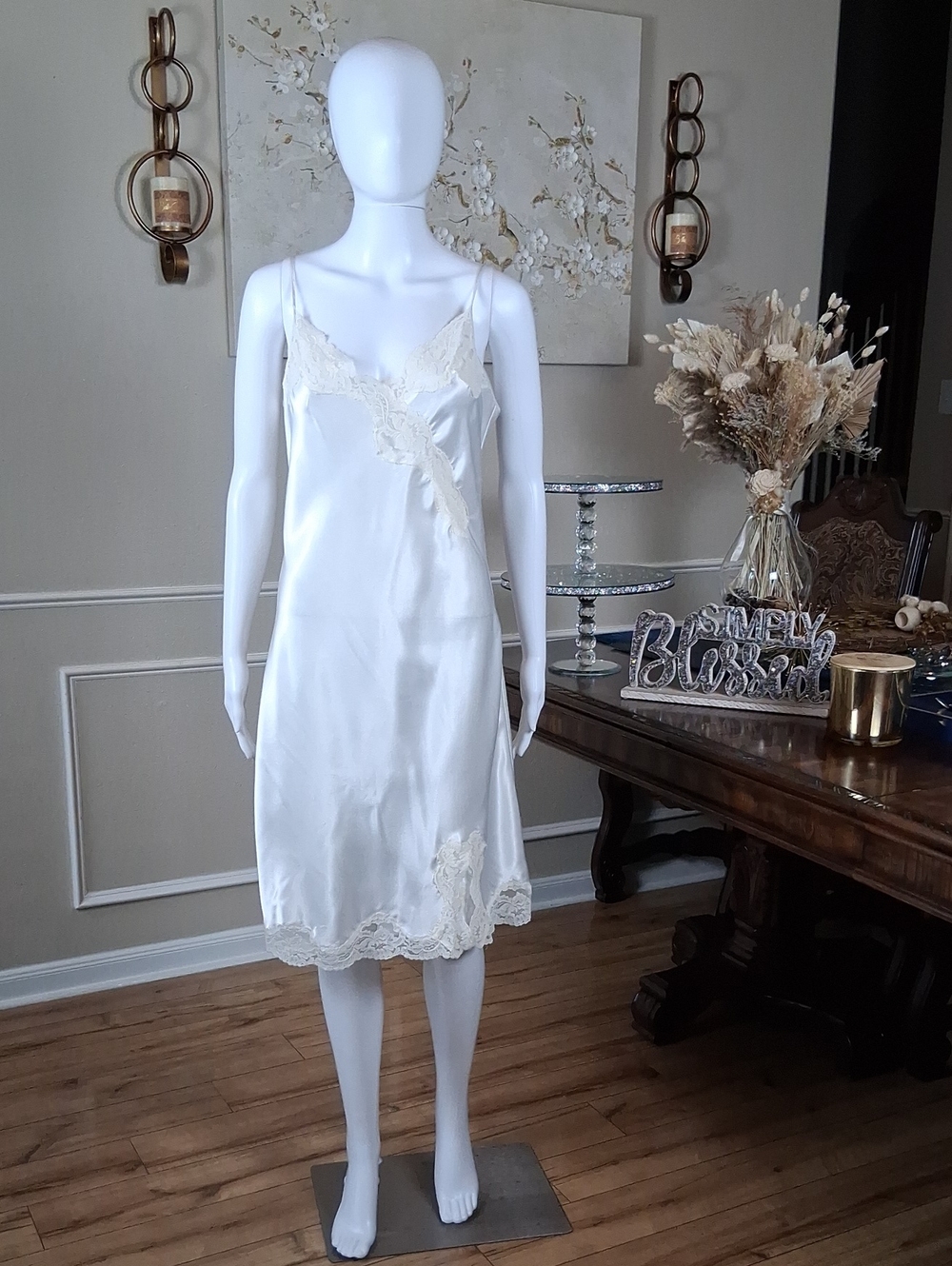 Victoria's Secret White Floral Lace Trim Slip Mini Dress Women's Lingerie Large - Picture 5 of 16